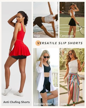 Women's High Waisted Cooling Slip Shorts - Anti Chafing Under Dress Shorts for Women, Scalloped Edge Safety Shorts