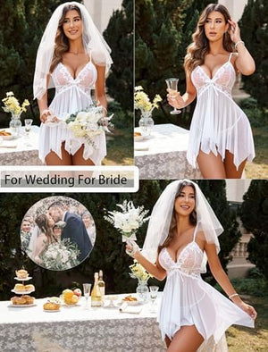 Lingerie for Women Lace Babydoll Sleepwear Boudoir Outfits Plus Size Langeray XS-5XL