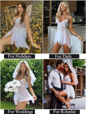 Lingerie for Women Lace Babydoll Sleepwear Boudoir Outfits Plus Size Langeray XS-5XL