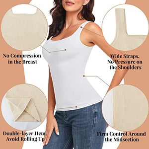 Women's Tummy Control Shapewear Tank Tops Seamless Square Neck Compression Tops Slimming Body Shaper Camisole