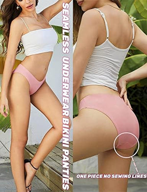 Women's Seamless Underwear No Show Stretch Bikini Panties Silky Invisible Hipster 6 Pack