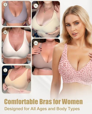 Jelly Wireless Push Up Bra Deep V Seamless Plunge No Underwire Comfortable Everyday Bras with Adjustable Straps