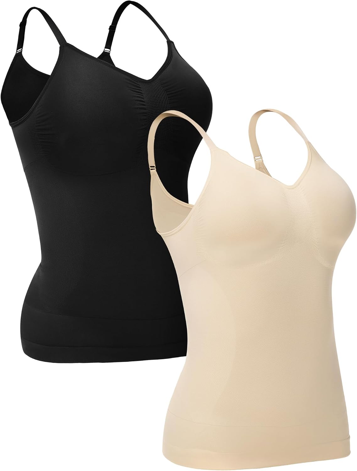 Compression Tank Tops for Women, 2-Pack, High Shaping Scoop & V-Neck Cami, Shapewear Tummy Control Camisole
