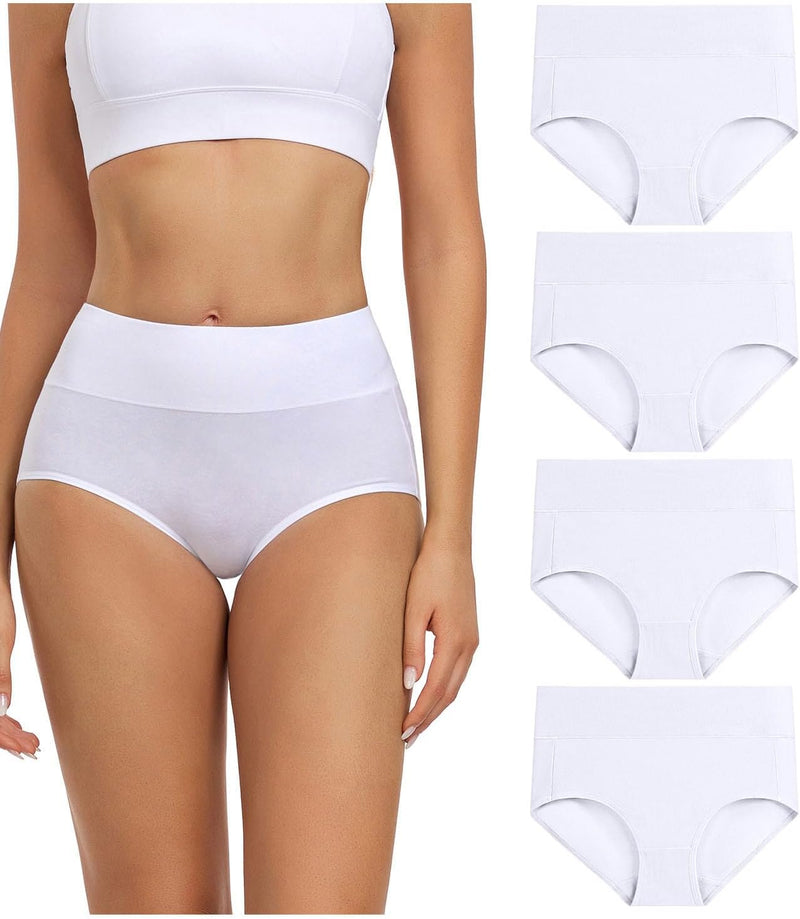 Women's Cotton Underwear High Waisted Ladies Panties Full Coverage Briefs 4 Pack (Regular & Plus Size)