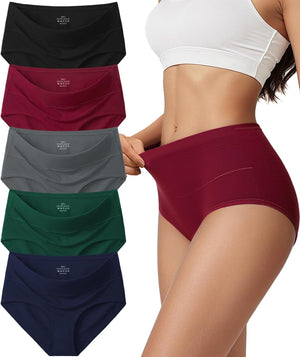 Cotton Underwear for Women High Waisted Full Coverage Briefs Soft Ladies Panties 5 Pack