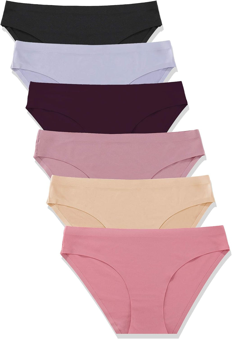 6 Pack Women's Seamless Hipster Underwear No Show Panties Invisibles Briefs Soft Stretch Bikini Underwears XS-XL