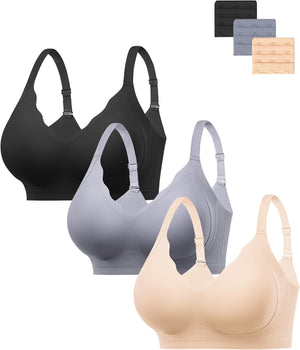 Jelly Bras for Women No Underwire 3PCS Comfort Wireless Push Up Bras Seamless Scalloped Lift Everyday Bralettes