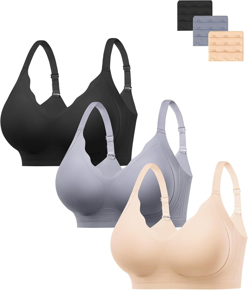 Jelly Bras for Women No Underwire 3PCS Comfort Wireless Push Up Bras Seamless Scalloped Lift Everyday Bralettes