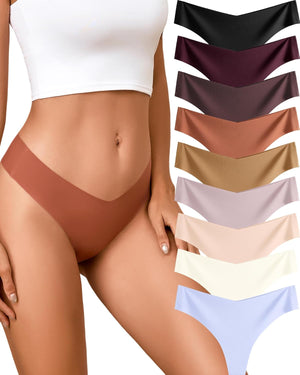 Womens Underwear Seamless Thongs 9 Pack Sexy Panties No Show V-waisted Invisible Tangas Lingerie for Women