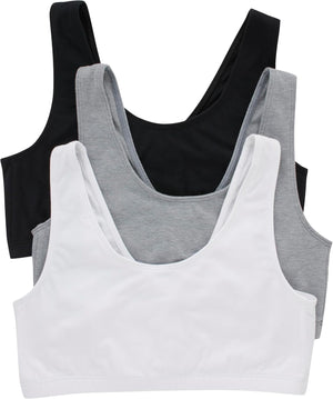 Women's Pack, Cotton Scoopneck Bralette, Low-Impact Sports Bra, 3-Pack