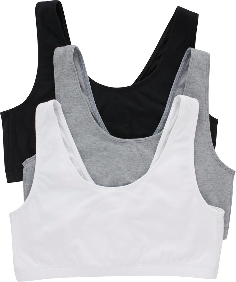 Women's Pack, Cotton Scoopneck Bralette, Low-Impact Sports Bra, 3-Pack