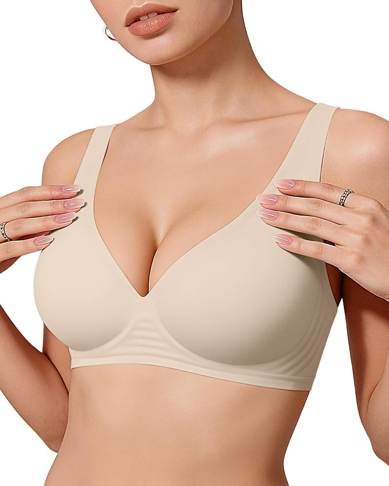 Womens Deep V Bras Wireless Comfortable Bra Supportive No Underwire Bras Tshirt Push Up Bralettes Plunge Seamless Bra