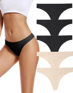 voenxe Seamless Thongs 5-Pack - 3 Black + 2 Nude