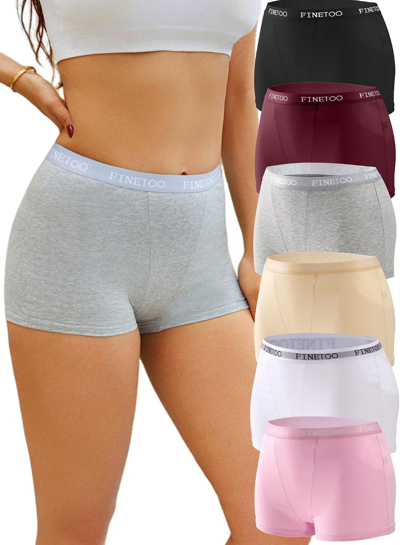 Womens Cotton Boy Shorts Underwear Full Coverage Soft Boxer Briefs High Waisted Panties for Lady Girls 6 Pack