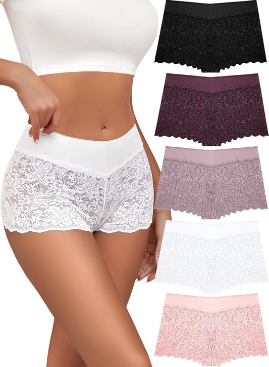 ALL OF SHE Lace Boyshort Briefs, 5-Pack
