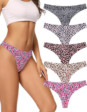 voenxe Seamless Thongs 5-Pack - Leopard Print