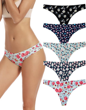 voenxe Seamless Thongs 5-Pack - Floral Design